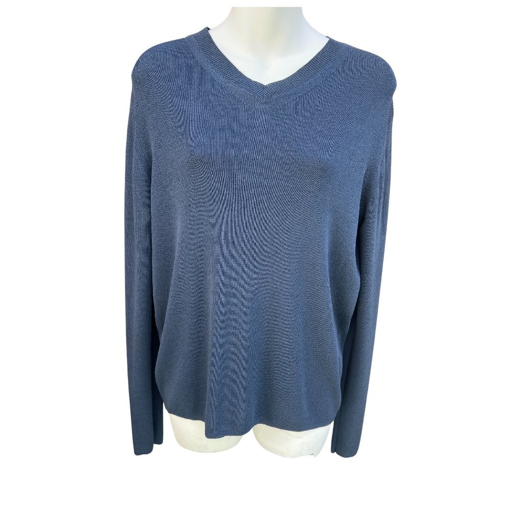 Alex Garfield & Mark Long Sleeve V-Neck 100% Silk Pullover Sweater Blue Size M